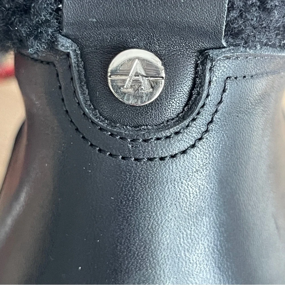 Aquatalia Jamie Black leather combat lace up boot shearling trim moto 11
